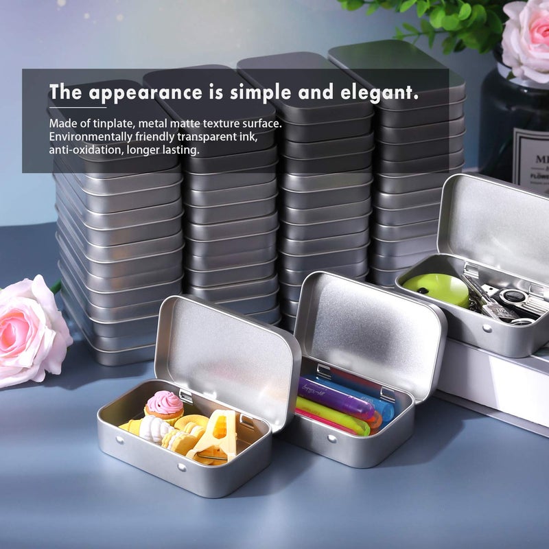 Tamicy Metal Rectangular Empty Hinged Tins - Pack of 40 Silver Mini Portable Box Small Storage Kit & Home Organizer with lids craft containers 3-1/2''X2-1/2''X4/5'' - Image 3
